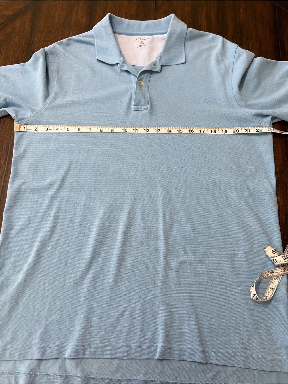 Lands End Mens Polo Pale Blue Short Sleeve Cotton Pique Casual Classic Size Lg - Picture 6 of 7